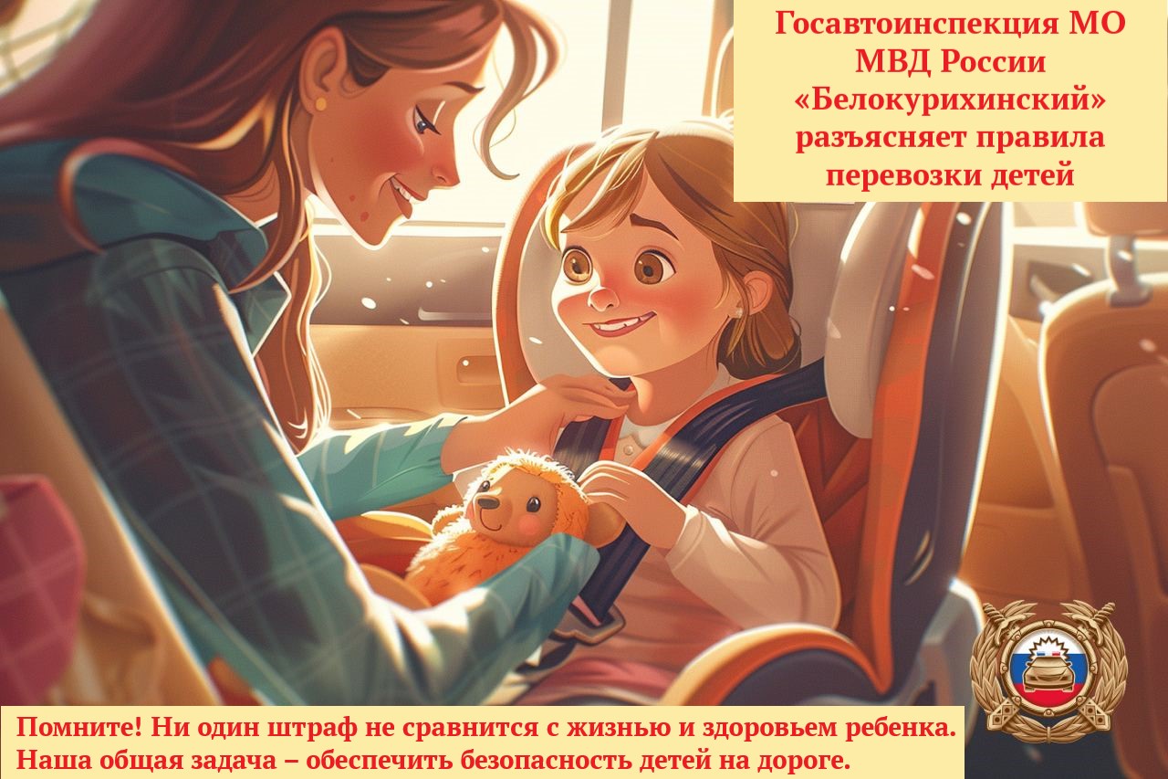 Госавтоинспекция МО МВД России «Белокурихинский» разъясняет правила перевозки детей.