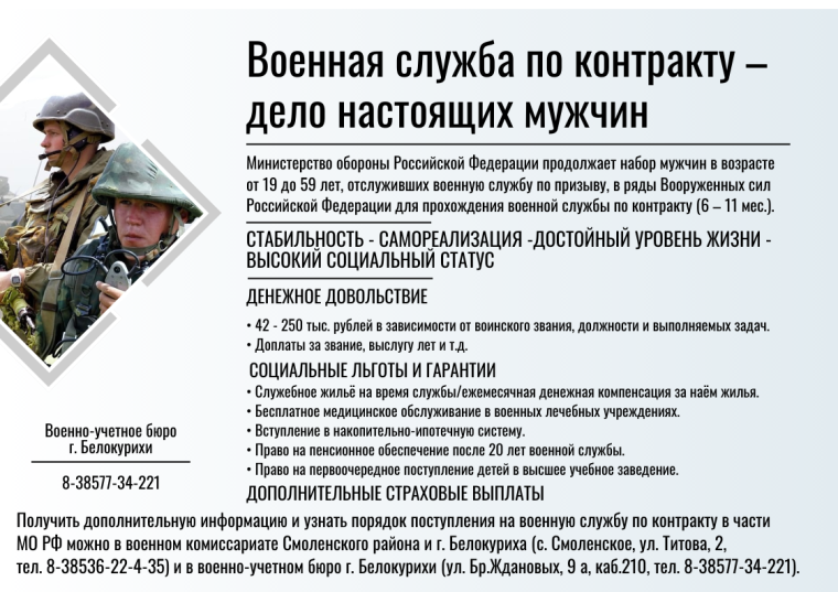 В Алтайском крае проводится набор граждан для поступления на военную службу по контракту. В Алтайском крае проводится набор граждан для поступления на военную службу по контракту.